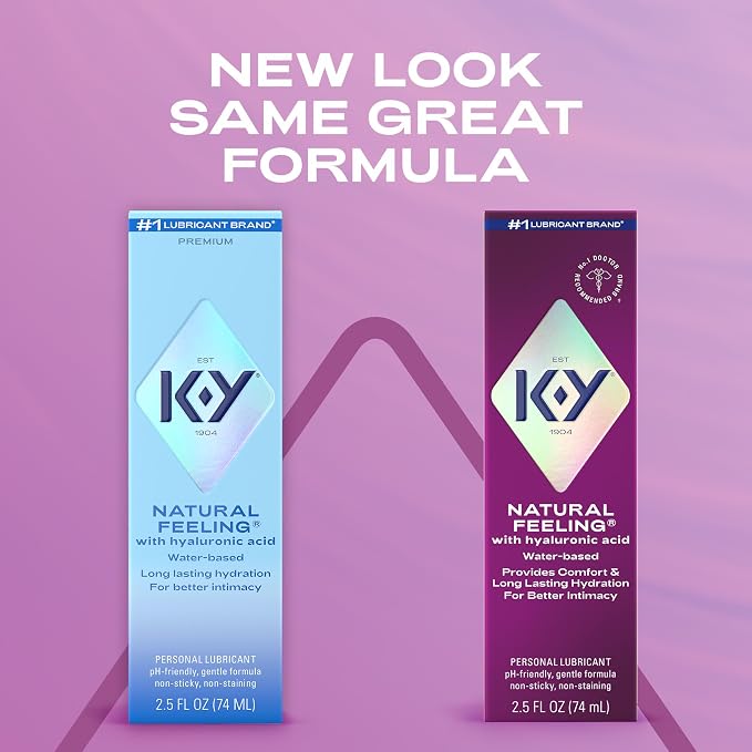 K-Y Natural Feeling with Hyaluronic Acid, Water Based Lube for Sex, Sex Toy & Anal Lube, Non-Sticky & pH-Friendly Personal Lubricant, Condom-Friendly, Travel Size, 2.5 Fl Oz