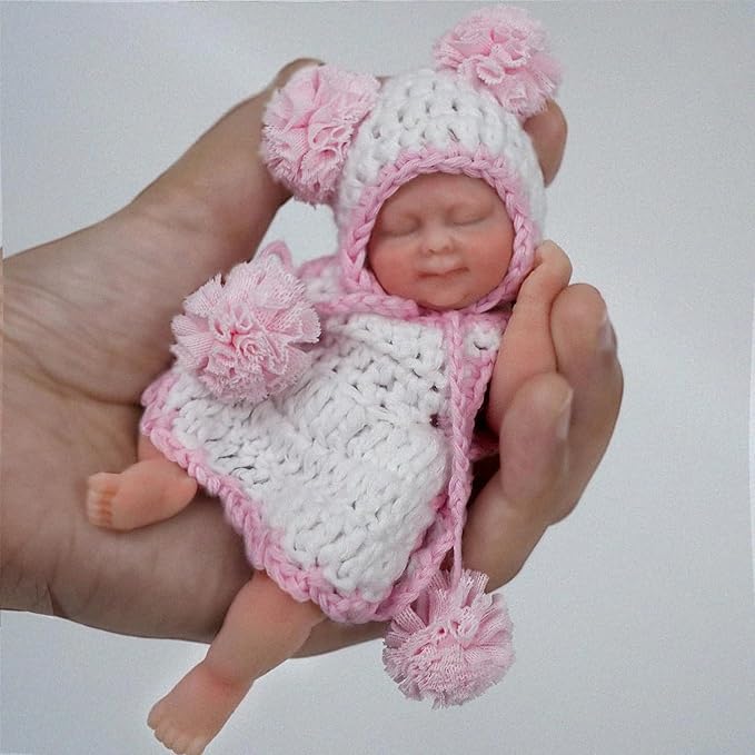 Mire & Mire 4.5 Inch Micro Sleeping Full Silicone Mini Baby Doll with Feeding Accessories Realistic Doll for Children 3+