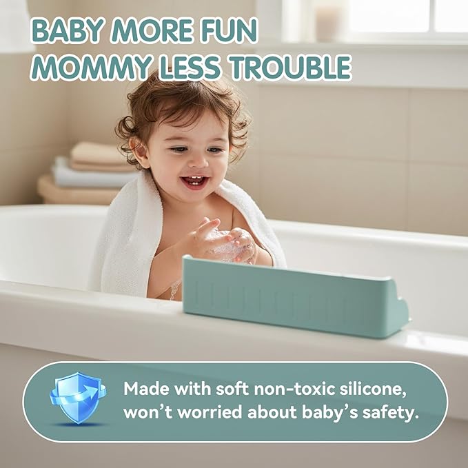 FOCHIER F Bathtub Splash Guard with Strong Suction Cups,1.3-FT Tub Splash Guard for Storage Toys,No Mess for Bath Time,Soft Silicone Tub Splash Guards, 1Pack,Blue