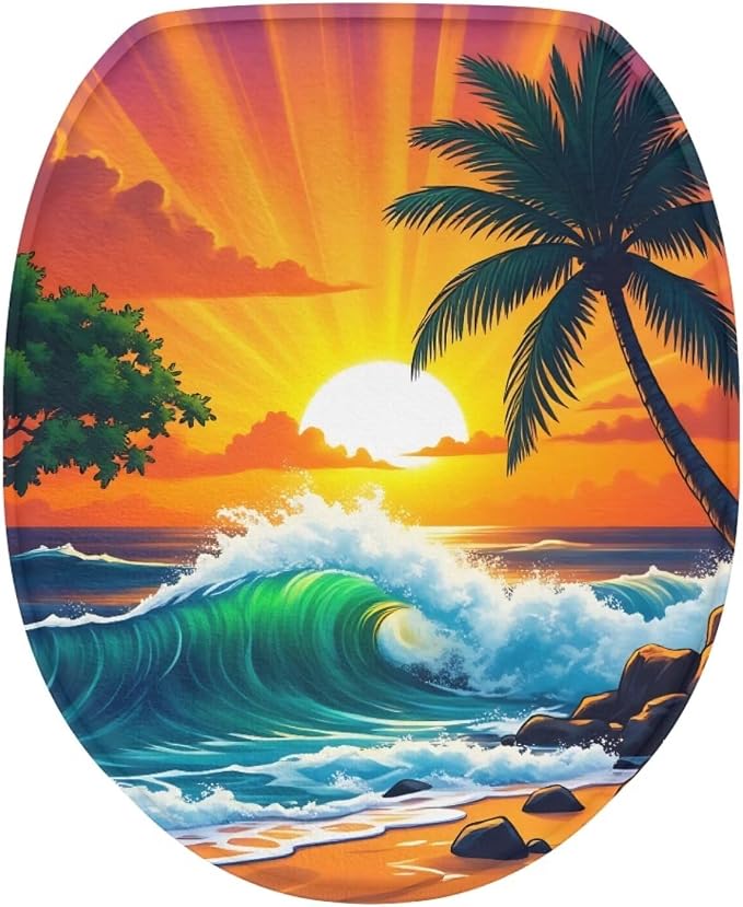 Hawaii Toilet Seat Covers with Elastic Bottom for Bathroom Hawaii Toilet Seat Cushion Cover Bathroom Dust Cover Universal for Most Toilet Bowl Lids,Easy to Clean