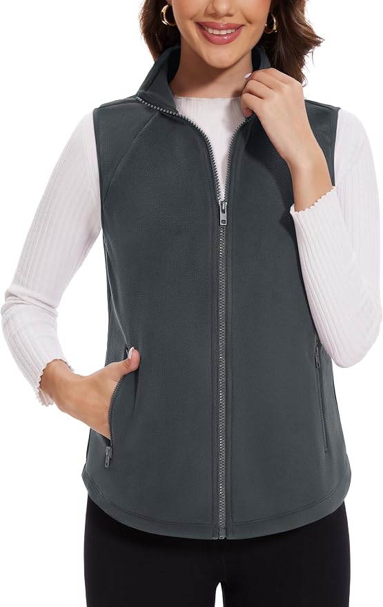 MAGCOMSEN Women's Fleece Vest with Zipper Pockets Zip Up Sleeveless Jackets Lightweight Soft Warm Polar Vest Outerwear