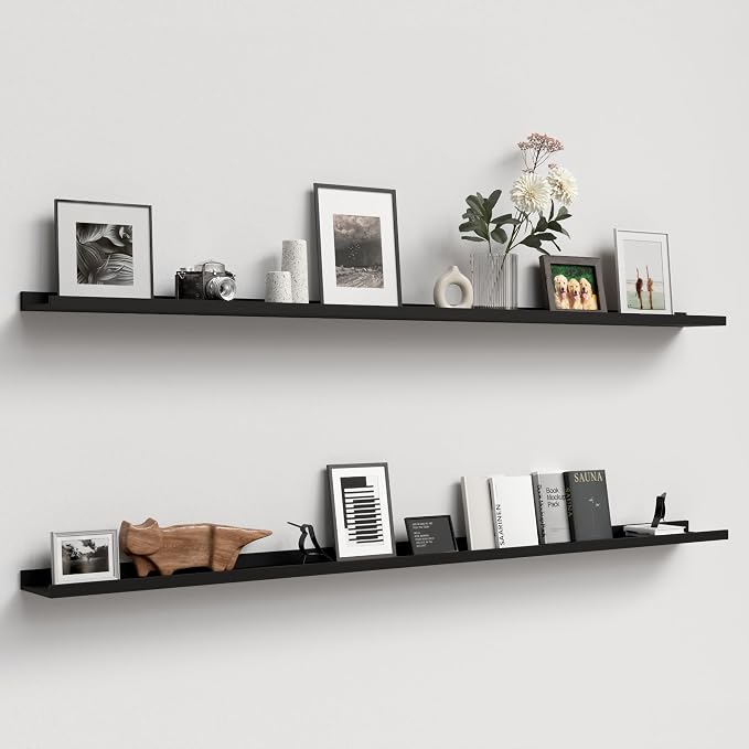 Boswillon Floating Shelves Set of 2, Long Wall Shelf with Lip, 72in, Black | Display Ledge Shelf for Room Wall, Wall Decor Shelves for Bathroom, Living Room, Bedroom, Kitchen, Nursery Room, Modern, Wood