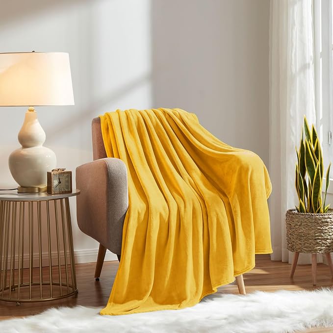 KMUSET Fleece Blanket Honey Yellow Lightweight Super Soft Cozy Fuzzy Bed Blankets Microfiber Factory Shop