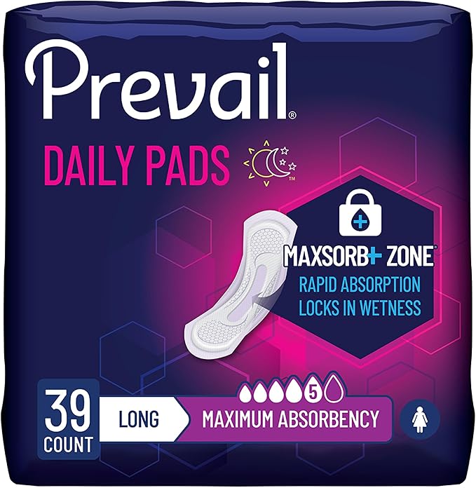 Prevail Incontinence Bladder Control Pads for Women, Maximum Absorbency, Long Length, 39 count | Disposable, Incontinence, Long