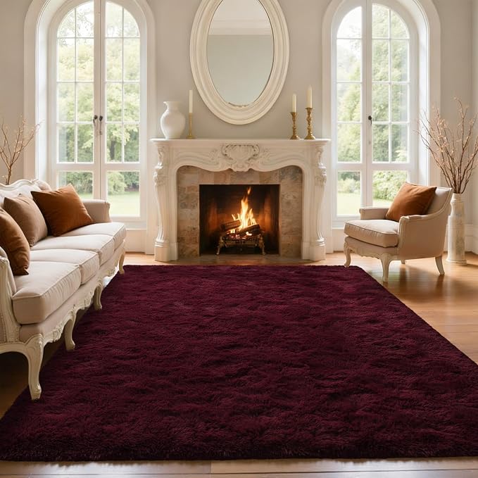6x9 Red Area Rugs for Living Room Shag Fur Rug,Modern Non-Slip Soft Plush Carpets for Girls Woman Female Wedding Bedroom Home Décor Aesthetic Dark