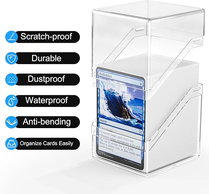 YSCare Card Deck Case, Clear Deck Box with 100 Pack Card Sleeves and Divider, Standard Size Commander Deck Storage Box Perfect Fit for MTG, Sport, Trading Cards (White)