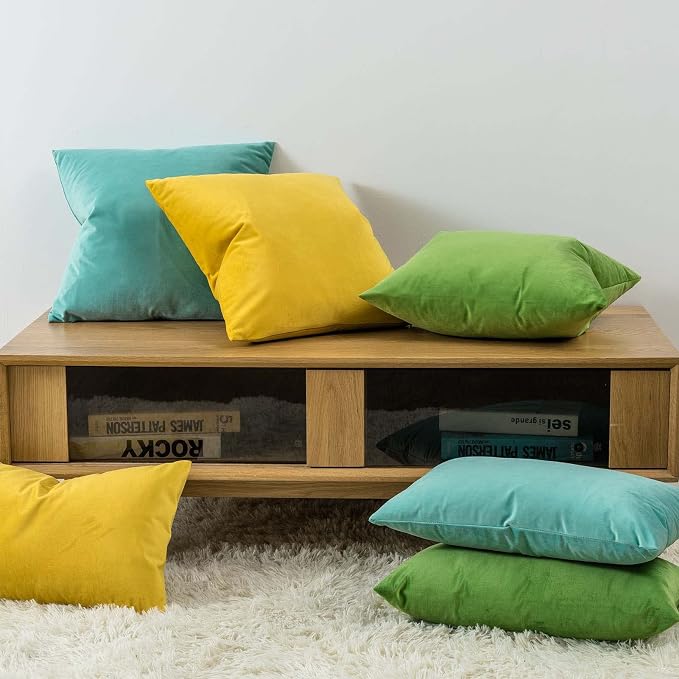 Yellow 20x20 Throw Pillow Covers Set of 2 Decorative Velvet Cushion Covers | Soft Pillow Cases with Invisible Zipper for Modern Couch Sofa Bed Living Room Bedroom Home Decor