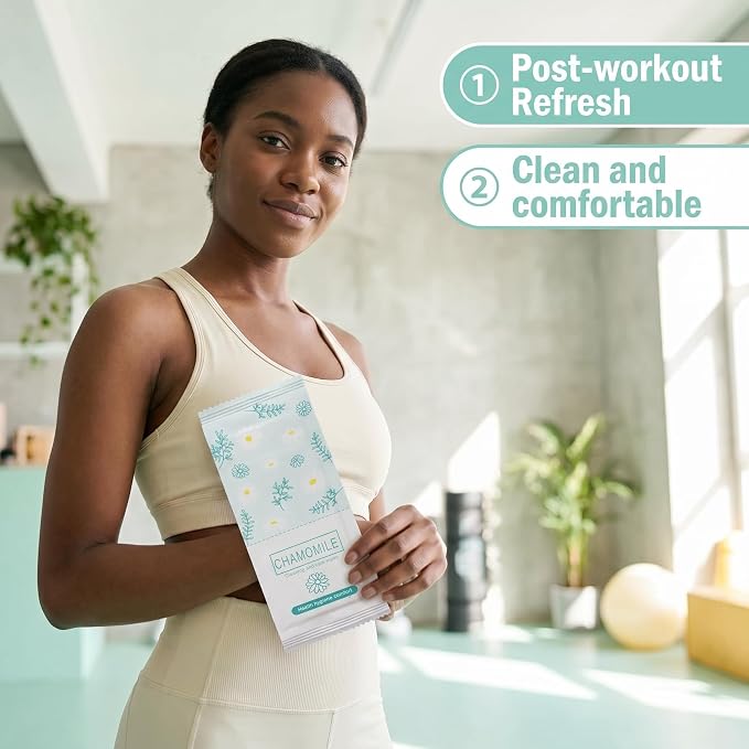Travel Feminine Hygiene Wipes,50 Pack Feminine Wipes Individually Wrapped,pH-Balanced,Chamomile Extract,Portable,Larger Hygiene Wipes For Women To Give Friends Homeless People