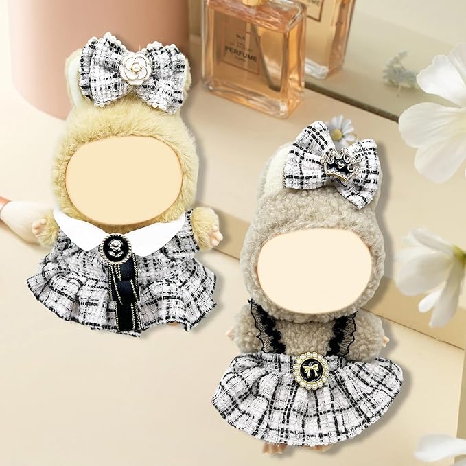 Doll Clothes for Labubu,Cute Outfit for 17cm Doll Clothe 2/3PCS Clothes and Hats Stylish Dolls Clothe for 17 cm Labubu,Casual Style Costumes for Labubu Dolls (White Chaneel Set)