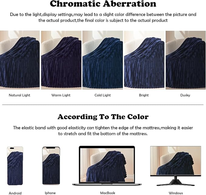 NEWCOSPLAY Super Soft Twin Blanket Dark Navy Premium Silky Flannel Fleece 3D Ribbed Jacquard Lightweight Bed Blanket All Season Use (Dark Navy Ribbed, Twin(60"x80"))