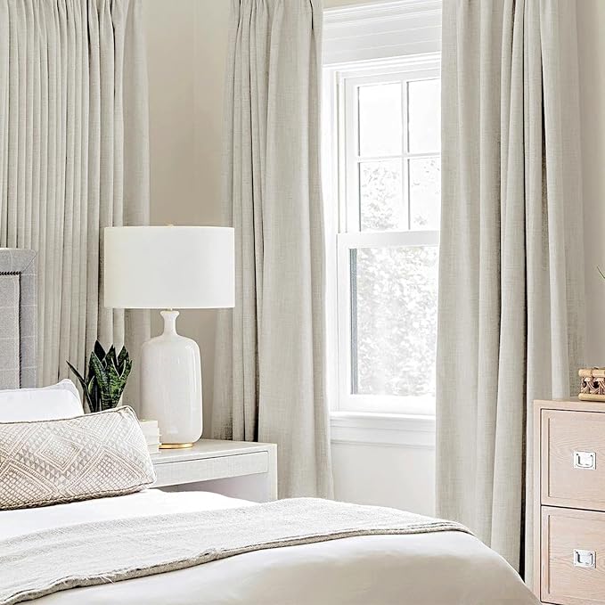 MIULEE Linen Texture Curtains for Bedroom Light Cream 100% Blackout Thermal Insulated Linen Curtains Grommet Room Darkening Drapes for Living Room 52x84 Inch (2 Panels)