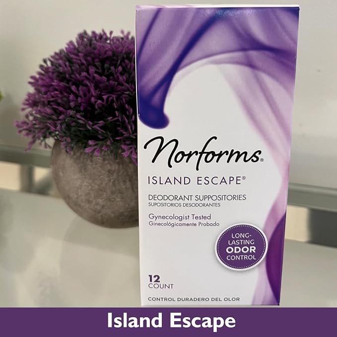 Norforms Feminine Deodorant Suppositories, Island Escape, 12 Ct, 3 Pk | Gentle pH-Balanced Formula, for Vaginal Odor Control, Gynecologist Tested, 12 Individually Wrapped Suppositories