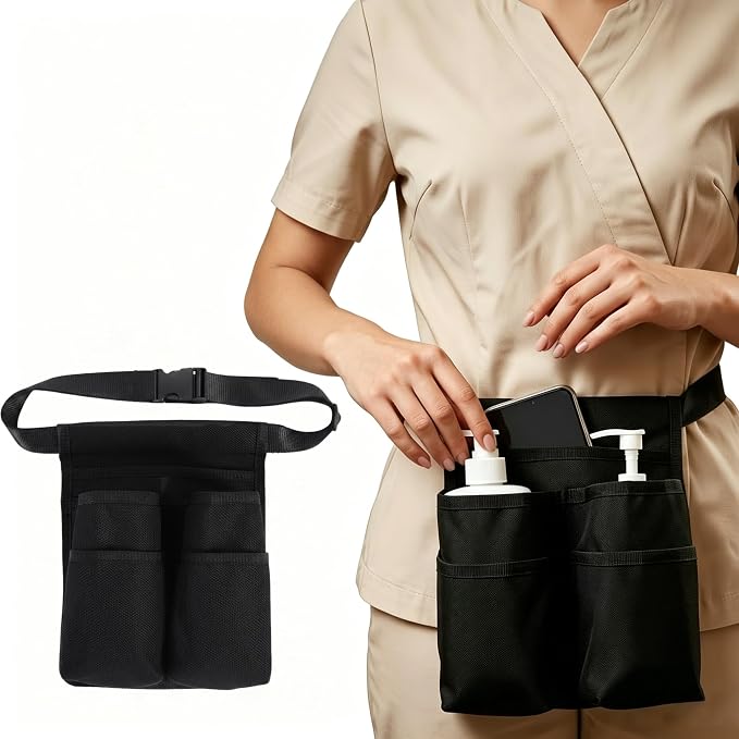 Massage Oil Holster Belt for Therapists, Massage Bottle Holder Waist Bag with Adjustable Belt, Massage Lotion Holster Organizer with Multi Pockets for Massage Therapy Supplies & Table Accessories