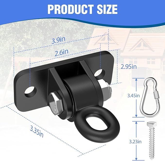 Heavy Duty Swing Hangers with Bearing, Porch Swing Hanging Kit for Outdoor Playground Tree Indoor Ceiling Mount Hardware Brackets with Snap Hooks for Yoga Hammock Punching Bag Accessories 8PCS Black