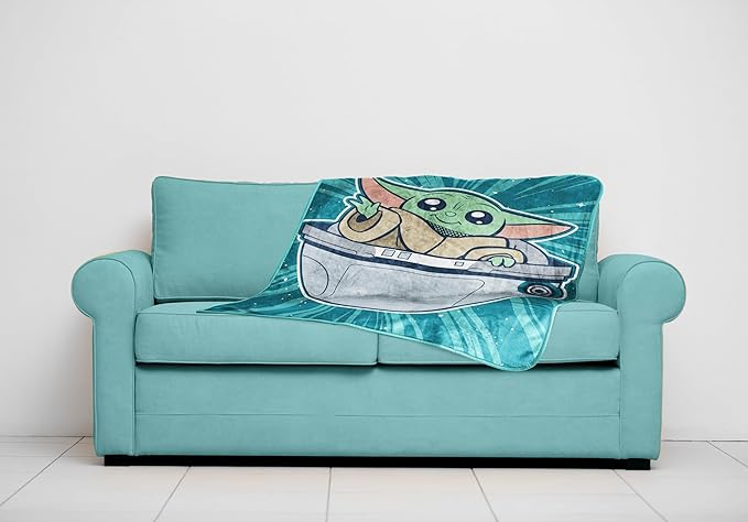 Jay Franco Kids Plush Throw Blanket – Soft & Cozy Fleece Throw for Bedroom & Couch Décor, Official Licensed Product, Teal - Mandalorian, 40x50 - Travel Blanket