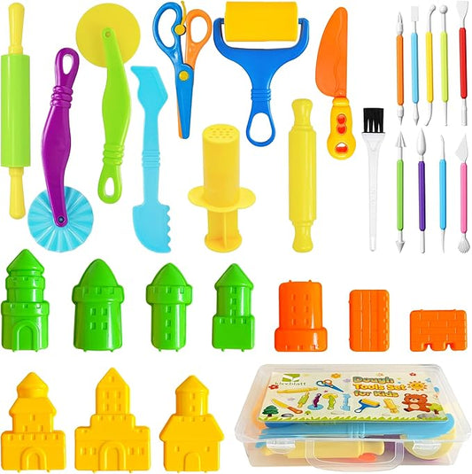 Kleeblatt Dough Tools Set for Kids - 20 Pcs Playdough Kit with 9 Basic Dough Tools,9 Double-Headed Clay Carving Tools,1 Marine Silicone Molds & Cleaning Brush, Safe for Toddlers Ages 2-8