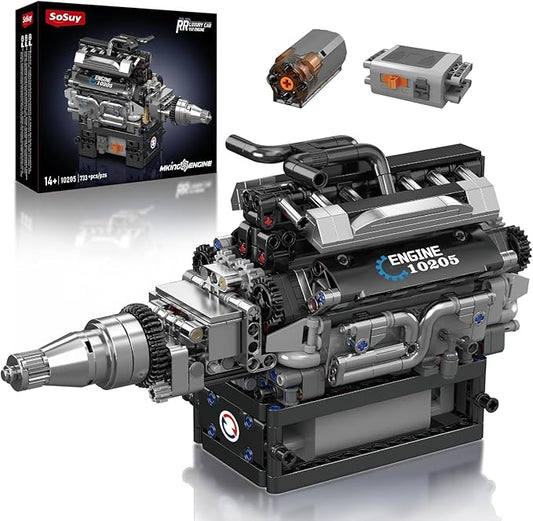 Sosuy RR V12 Motorized Engine Building Block Kit, Electric Motor Drive, Ultra‑Realistic Working Replica Model 733Pcs, STEM Educational Engines Toy Birthday Christmas for Boy Kid Adult 14+
