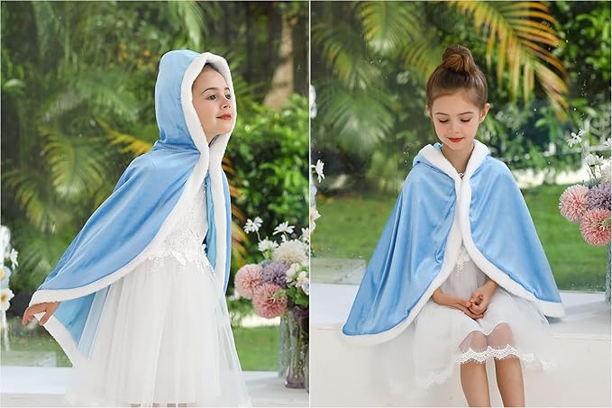Princess Hooded Cape Cloaks Costume for Girls Dress Up Halloween Christmas Carnival Cosplay