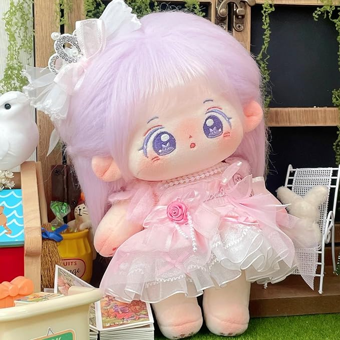 CALEMBOU Plush Doll, 20cm Cute Cotton Doll with Skeleton, Anime Plushies Soft Stuffed Dress Up Dolls, Kawaii Plush Toys Gift Come with Clothes (Doll&Clothes-Xingfu-B)