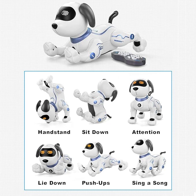 Fisca Remote Control Dog, RC Robotic Stunt Puppy Voice Control Toys Handstand Push-up Electronic Pets Dancing Programmable Robot with Sound for Kids Boys and Girls Age 6, 7, 8, 9, 10 Year Old