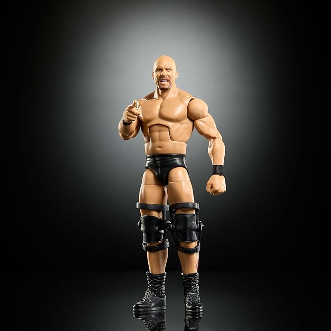 Mattel WWE Elite Action Figure & Accessories, Greatest Hits 2025 Set, 6-inch Collectible “Stone Cold” Steve Austin with 25 Articulation Points & Swappable Hands