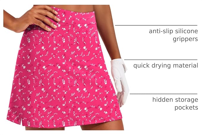 Ekouaer 16" Skorts for Women with Pockets Golf Pickleball Tennis Skirt | Silicone Grippers,2 Inner Pockets,Wide Waist,Side Slit Hem,Breathable,Soft,Lightweight