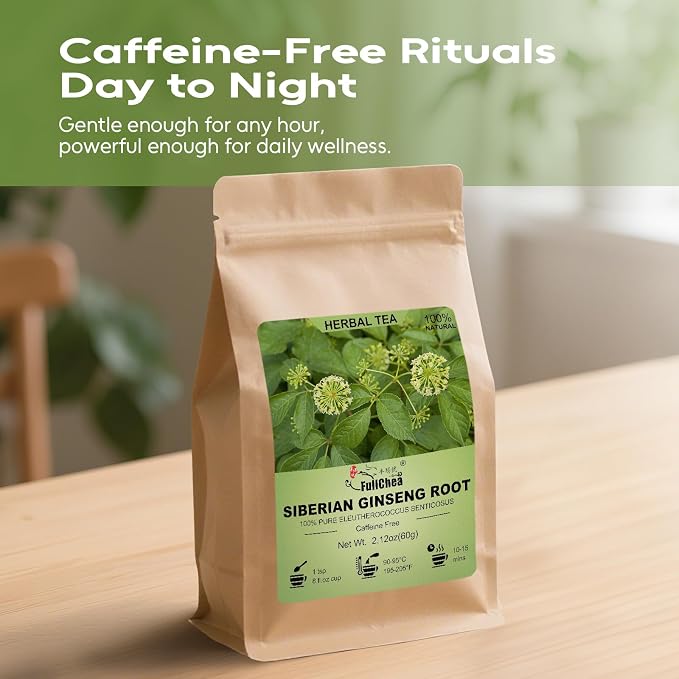 FullChea - Siberian Ginseng Root, 2.12oz/60g - Premium Eleuthero Senticosus Tea - Cut & Sifted, Naturally Grown Herbal Tea - Support Wellness - Caffeine-Free