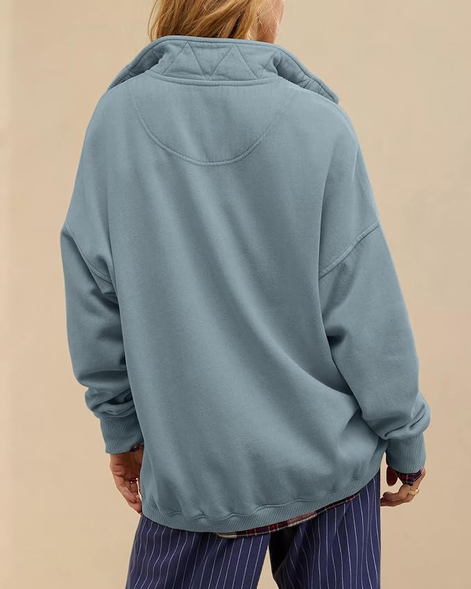 Gacaky Sweatshirt for Women Oversized Casual Long Sleeve Button Henley Neck Pullover Tops Fashion Outfits Clothes