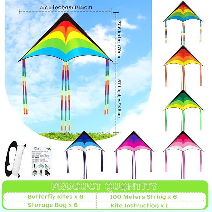 Halloscume Large Delta Kites for Adults Easy to Fly 57.1 Inch with 328.1 ft String Rainbow Beach Delta Kites for Beginner Outdoor Supplies(Classic)