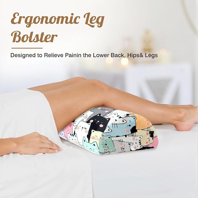 Knee Pillow for Back Sleeping – Half Moon Bolster Pillow for Under Knee While Sleeping Support, Leg & Back Pain Relief (21.5x9x5 Inches)