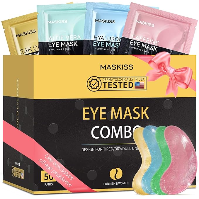 Maskiss Under Eye Patches(50 Pairs), 24K Gold, Caffeine, Hyaluronic Acid, Aloe Vera Eye Masks for Dark Circles Puffy Eyes Undereye Bags, Eye Skin Care Gift Set for Bachelorette Party Favors