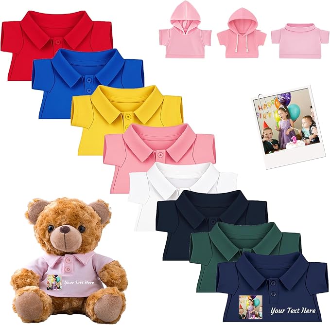 Custom Teddy Bear Clothes with Name Photo, Personalized Stuffed Animal Clothing Fit 8-16inch Stuffed Bear Clothing, Personalized Doll Clothes Make Your Own Plush Doll Shirt