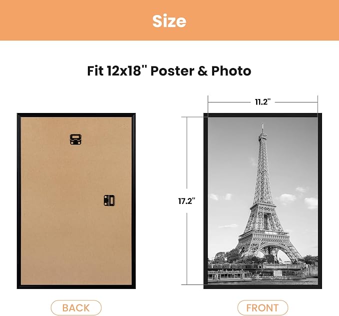 upsimples 12x18 Poster Frame, Easy Slide-In Assembly, Black, 3 Pack | Gallery Wall 12 x 18 Picture Frames Set for Family, Wedding, Christmas, Easy to Change Photos