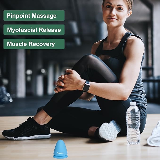 Trigger Point Massage Tool, Manual Massage Ball with Suction Cup for Muscle Knots Soreness Deep Tissue Myofascial Release Hip Flexor Iliacus Psoas Neck Shoulder Back Thigh Foot. (Blue)