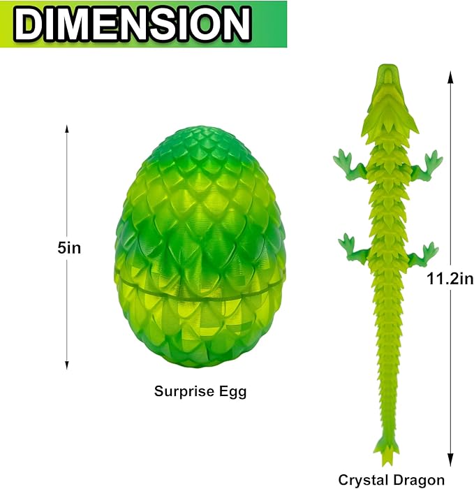 3D Printed Dragon Egg with Articulated Dragon Inside, Fidget Toys for Adults Stress Relief, Unique Gift Toy Desk Executive Pet Crystal Easter Basket Stuffers (Crystal)