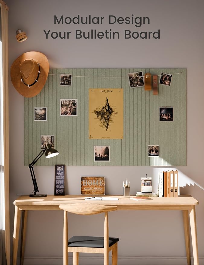 Fluxynara 48" x 36" Large Felt Bulletin Board, Sage | 12 Pack Cork Board Alternative with 60 Safe Adhesive Tabs, Pin Boards for Wall Decor, Home, Office, Classroom,Dorm