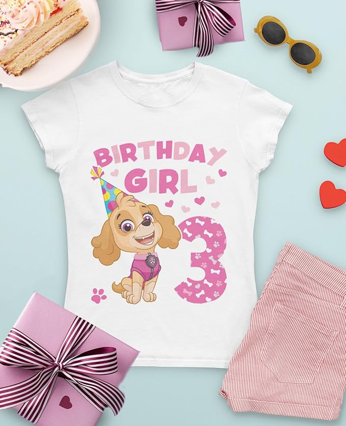 Tstars Skye Birthday Girl 3 Gifts for Three Years Old Bday Paw Patrol Theme Party Toddler Kids Girls Fitted T-Shirt A51144d