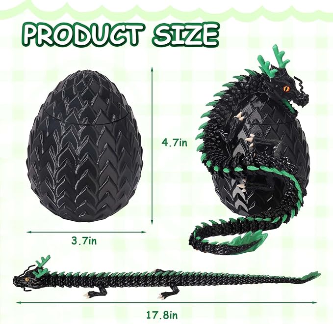 3D Printed Dragon Eggs, Glow in The Dark Fidget Toys for Kids & Adults, for Home Office Desk Decor (Black Dragon God, Pcs, 1)