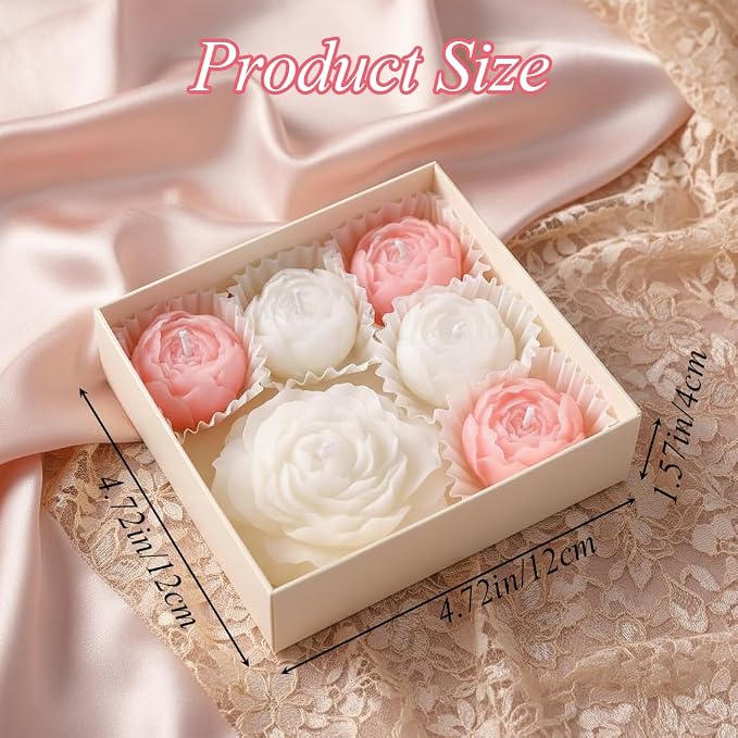 Flower Candles, Rose Peony Scented Floral Candle(White & Pink) | 6-Pack Handmade Aromatherapy for Spa Party Wedding Home Decor