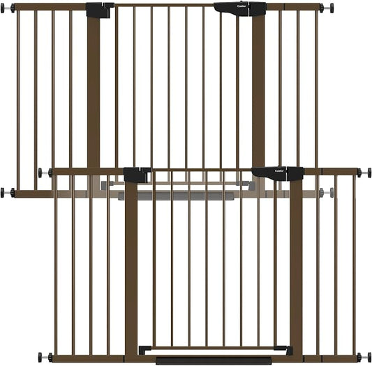 Cumbor Pack of 2 Extra Wide Baby Gate for Stairs, 29.7–51.5" Pressure Mounted Dog Gate for Doorways, Auto Close Safety Pet Gate, Easy Walk Thru Wide Child Gate, Brown, Mom's Choice Award Winner
