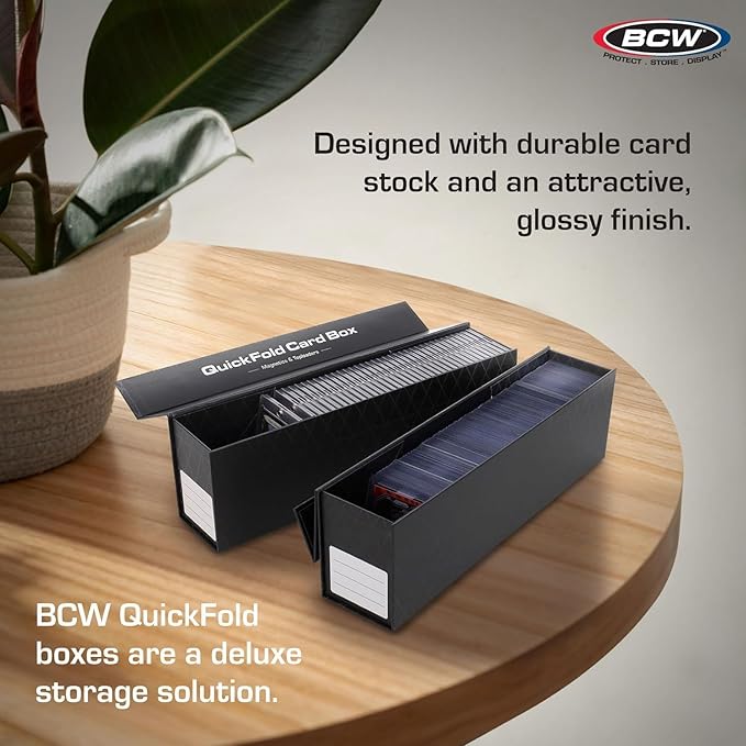 BCW QuickFold® Card Storage Boxes for Magnetics & Toploaders – 6 Pack | Trading Card Holder Box with Magnetic Closure | Easy Fold Assembly for Sports and TCG Cards