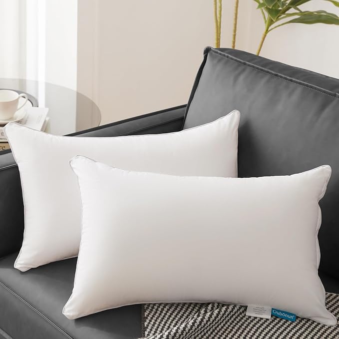 Oubonun 12x20 Lumbar Throw Pillow Inserts 2 Pack, 100% Cotton Breathable Cover Plump Rectangle Square Cushion Inserts White Decorative Pillows for Living Room Bedroom Office