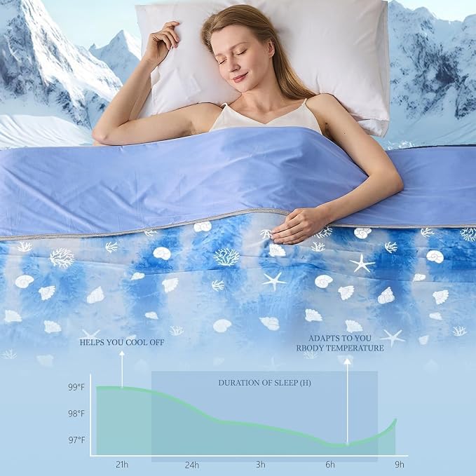 Cooling Blanket Throw Size (50"x70"), Double Sided Ice Cold Blanket for Hot Sleepers, Transfer Heat to Keep Cool, Soft Lightweight for Night Sweats, Bed & Couch, Ocean Design