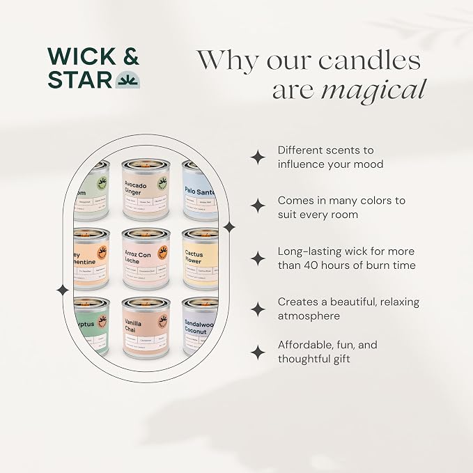 Wick & Star Vegan, Wood Wick, Natural Coconut Soy Wax Aromatherapy Candle, Clean Burning (Apple Blossom)