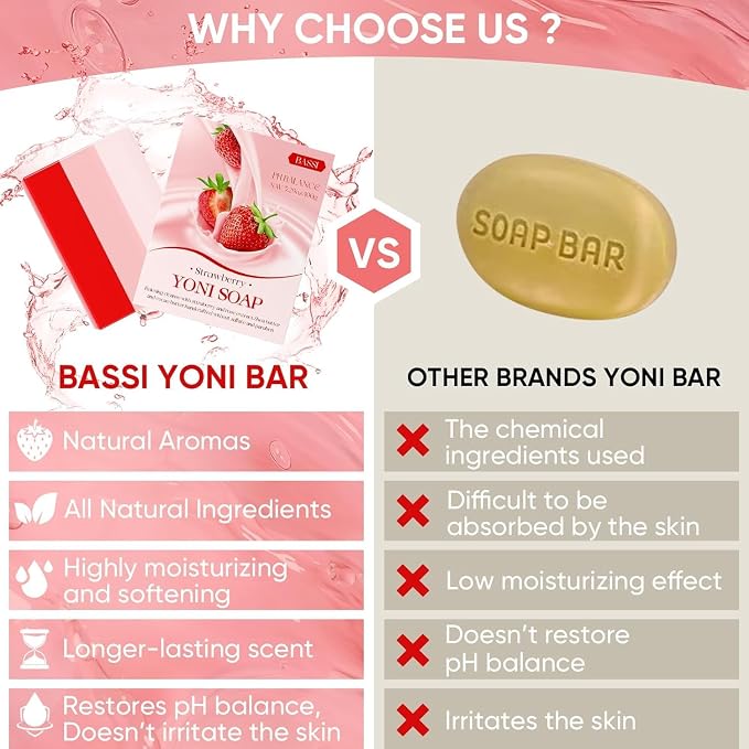 2 Pack Yoni Soap Bars, Natural Vaginal Wash for Women Feminine Wash Vaginial Deodorants pH Balance, Eliminates Odor, Feminine Cleansing Bar Soap Vaginal Care Soap, Handmade Strawberry Body Soap
