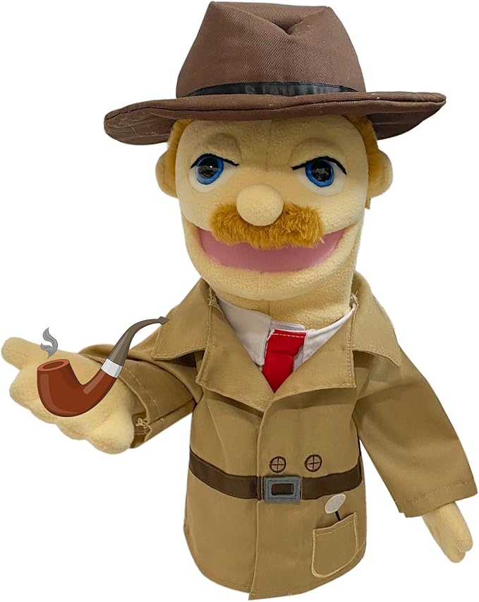 16"Puppet Entriloquist Puppet,Hand Puppets for Kids Plush Detective Puppets for Adults with Removable Mouth Puppets for Kids Ages 4-8，Hand Puppets for Adults with Scalable Puppet Control Rod