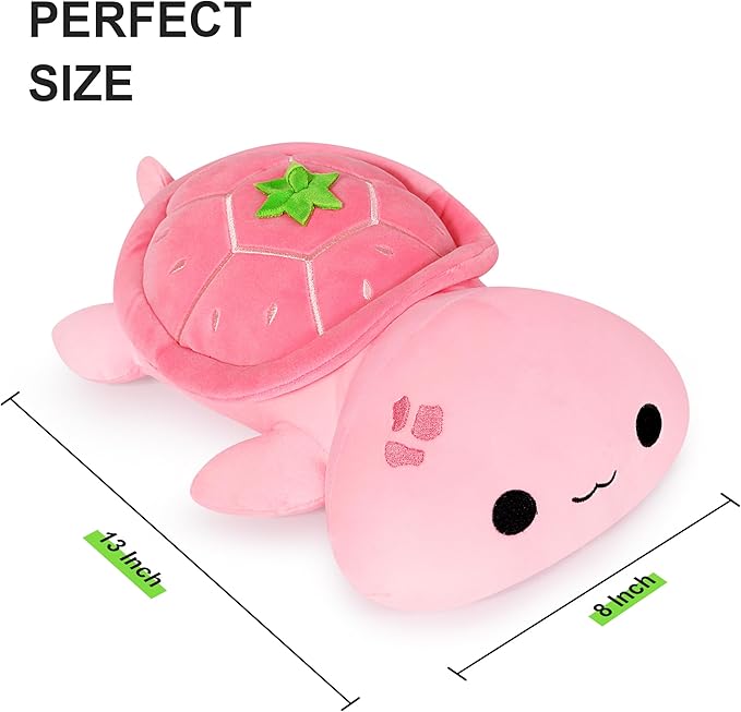 Onsoyours Sea Turtle Plush, Soft Strawberry Turtle Stuffed Animal Plush Pillow, Tortoise Kawaii Strawberry Plushie Toy for Kids（Strawberry Turtle,13"