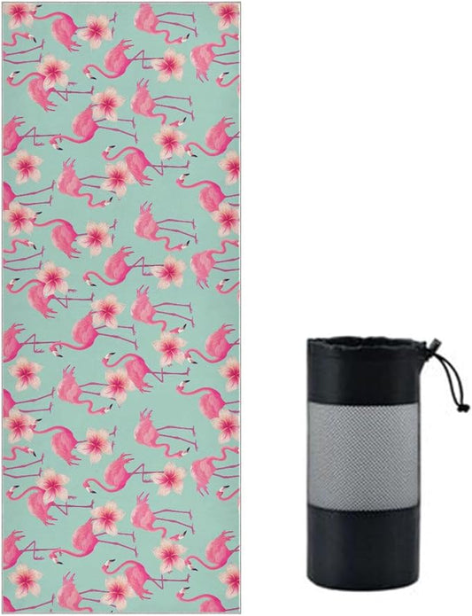 Flamingo Flower Yoga Mat Towel Non Slip Soft Sweat Absorbent Hot Yoga Mat Towel, for Hot Yoga, Pilates and Workout-73 x 27 Inch