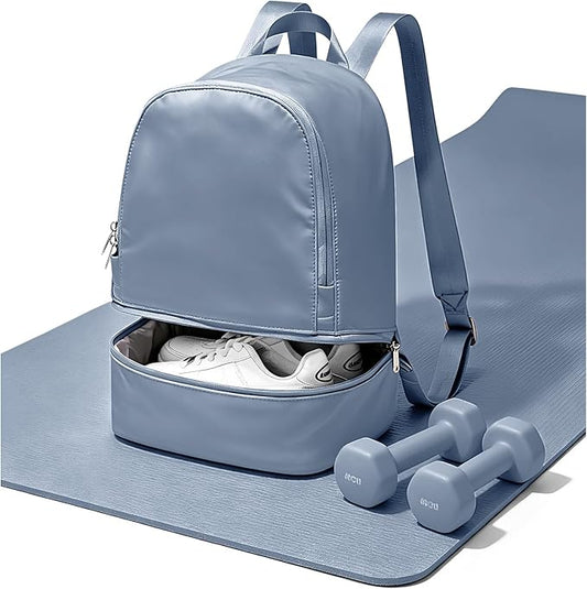 Small Gym Backpack for Women, Office-to-Gym Casual Daypack with Shoe Compartment, Lightweight Water Resistant Small-Size Bag, Clean Fit Style Work Backpack for Daily Use, Blue
