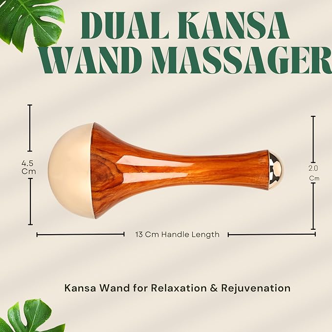 Kansa Wand Face & Body Massager, Bronze Wand with Wooden Handle, Detoxification & Deep Relaxation, Manual Massage Wand, Home Use